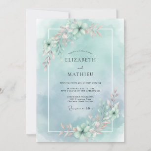 Invitación Boda de peonía pintada con espuma de mar sin tiemp