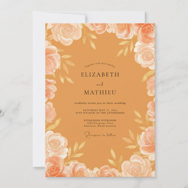 Invitación Boda de Peonía Pintada con Ocra (Anverso)
