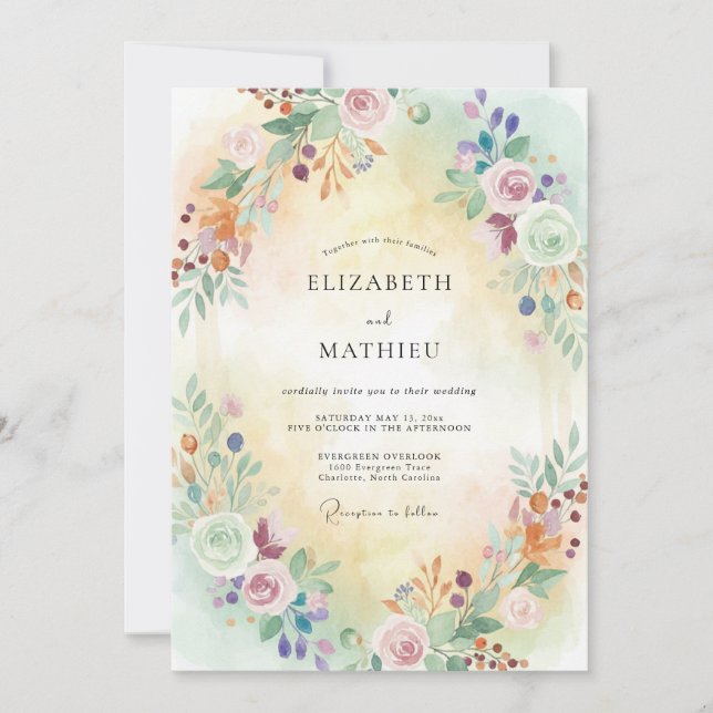 Invitación Boda de Peonía Pintada con Pastel (Anverso)