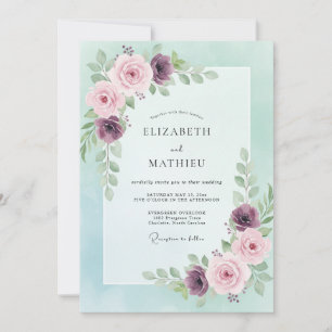 Invitación Boda de peonía pintada de ciruela menta