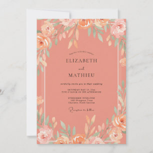 Invitación Boda de peonía pintada de coral