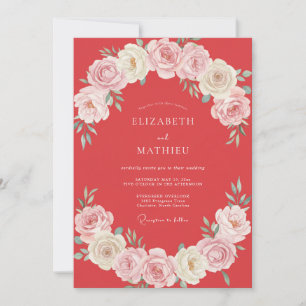 Invitación Boda de peonía pintada de coral apagado