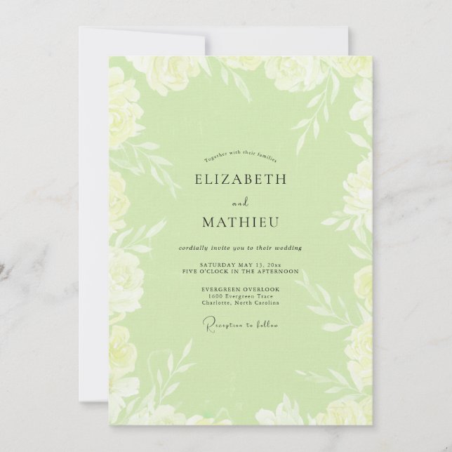Invitación Boda de Peonía Pistacho (Anverso)