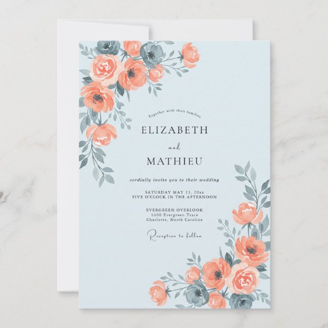 Invitación Boda de Peonía Pizarra Albaricoque (Anverso)