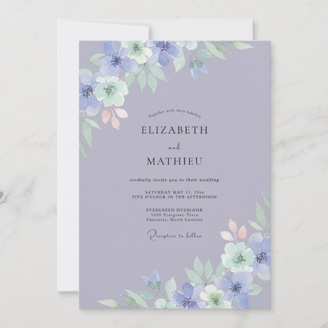 Invitación Boda de Peonía Pizarra de Centaurea (Anverso)