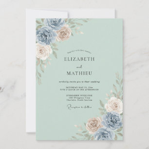 Invitación Boda de peonía pizarra espuma de mar