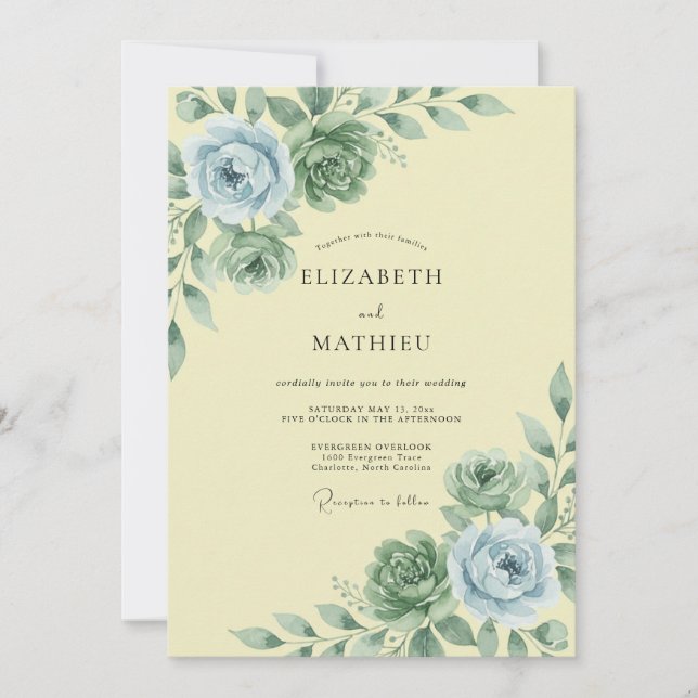 Invitación Boda de Peonía Pizarra Limón (Anverso)