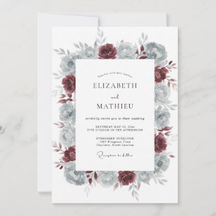 Invitación Boda de Peonía Pizarra Merlot