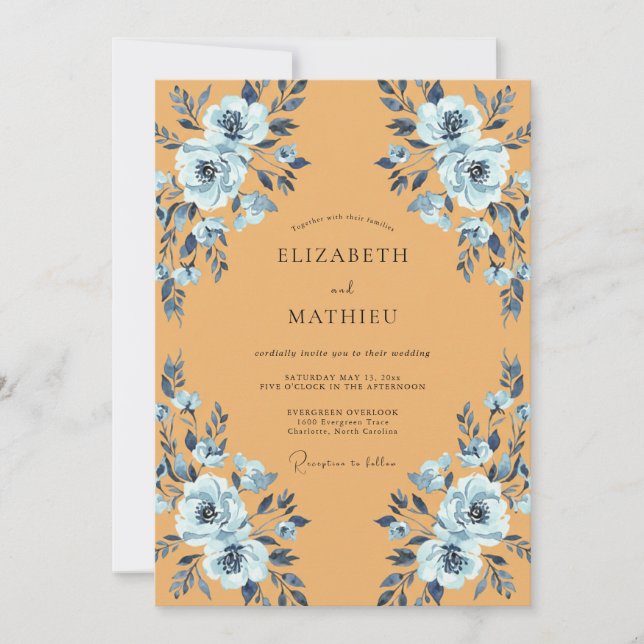 Invitación Boda de Peonía Pizarra Miel (Anverso)