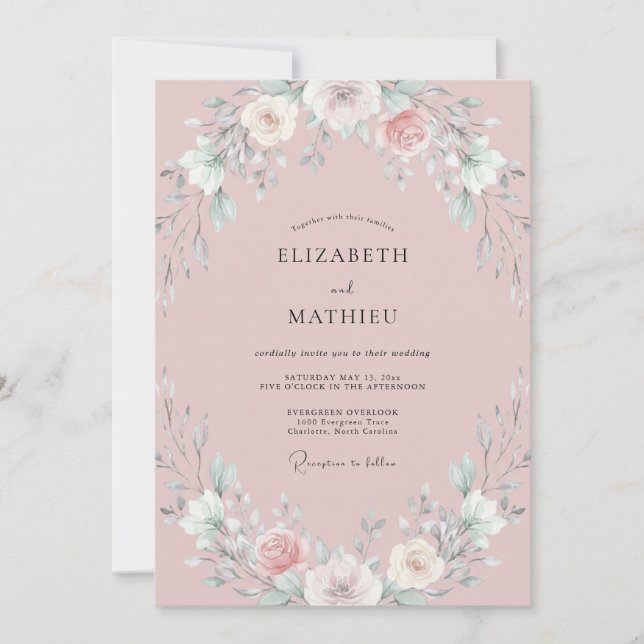 Invitación Boda de peonía polvorienta rosada (Anverso)
