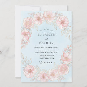 Invitación Boda de peonía pulida azul claro