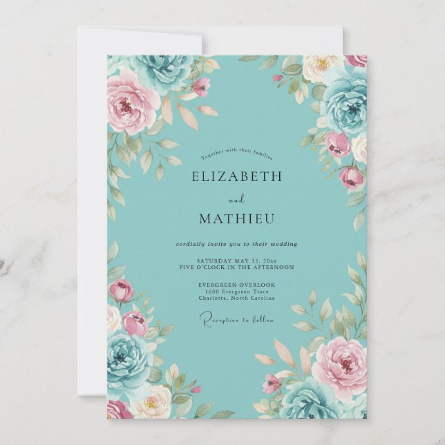 Invitación Boda de peonía rosa acuática (Anverso)