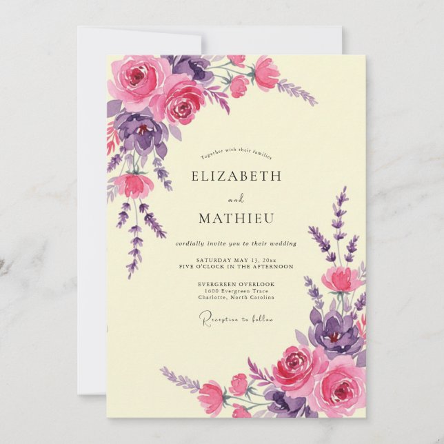 Invitación Boda de peonía rosa amatista (Anverso)