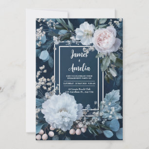 Invitación Boda de Peonía Rosa Azul Polvoriento Eucalipto