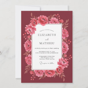 Invitación Boda de Peonía Rosa Carmesí
