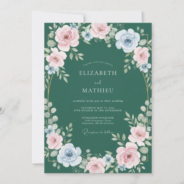 Invitación Boda de peonía rosa cazador (Anverso)