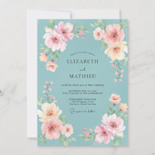 Invitación Boda de peonía rosa celeste