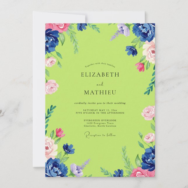 Invitación Boda de Peonía Rosa Chartreuse (Anverso)