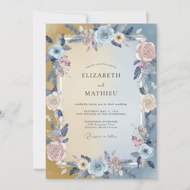 Invitación Boda de peonía rosa cielo rubor (Anverso)