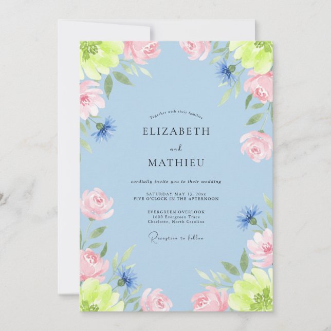 Invitación Boda de Peonía Rosa Citron (Anverso)