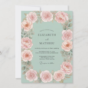 Invitación Boda de peonía rosa con espuma de mar