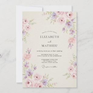 Invitación Boda de peonía rosa de pétalo de lila