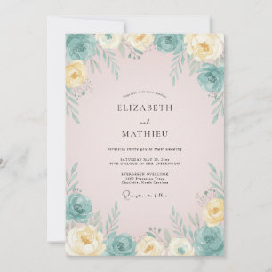 Invitación Boda de peonía rosa en polvo de Aqua