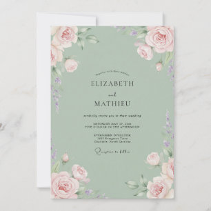 Invitación Boda de peonía rosa espuma de mar