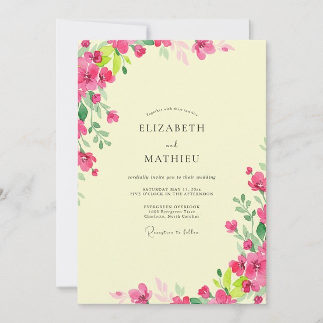 Invitación Boda de Peonía Rosa Limón (Anverso)