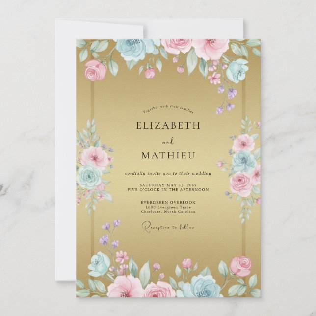 Invitación Boda de Peonía Rosa Miel (Anverso)