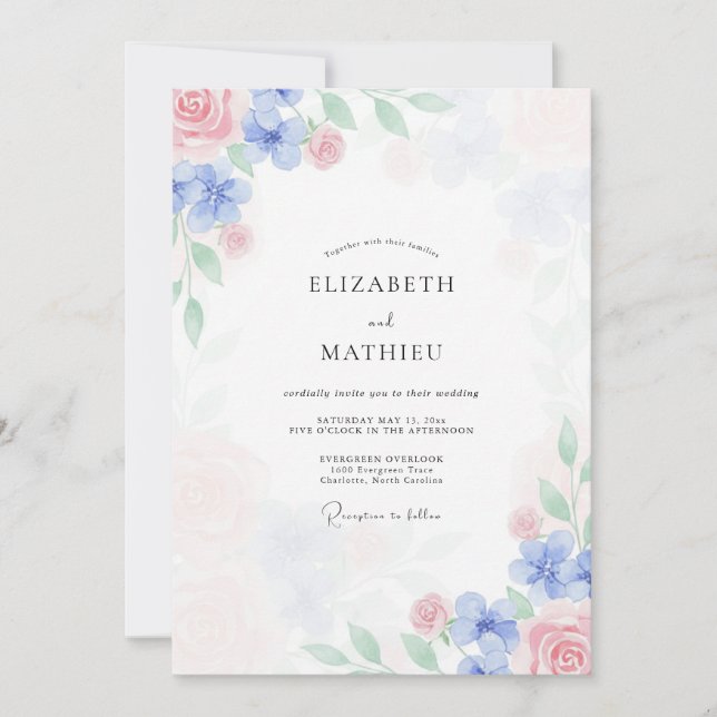 Invitación Boda de Peonía Rosa Periwinkle Petal (Anverso)