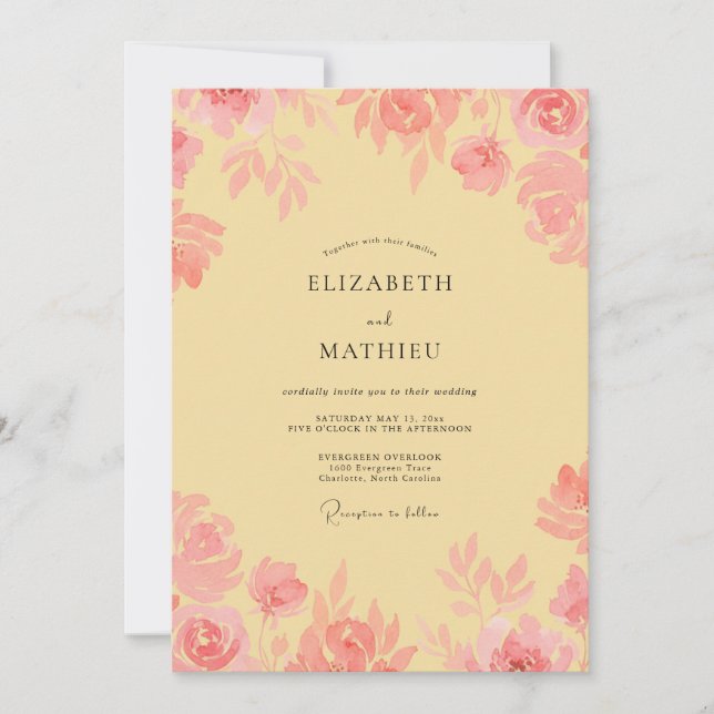 Invitación Boda de peonía rosa Petal Champagne (Anverso)