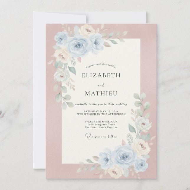 Invitación Boda de peonía rosa polvorienta (Anverso)