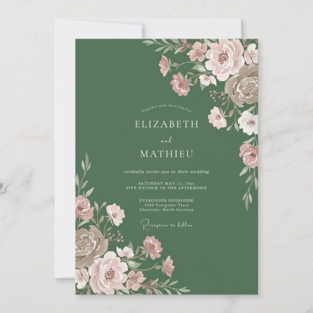 Invitación Boda de peonía rosa salvia (Anverso)