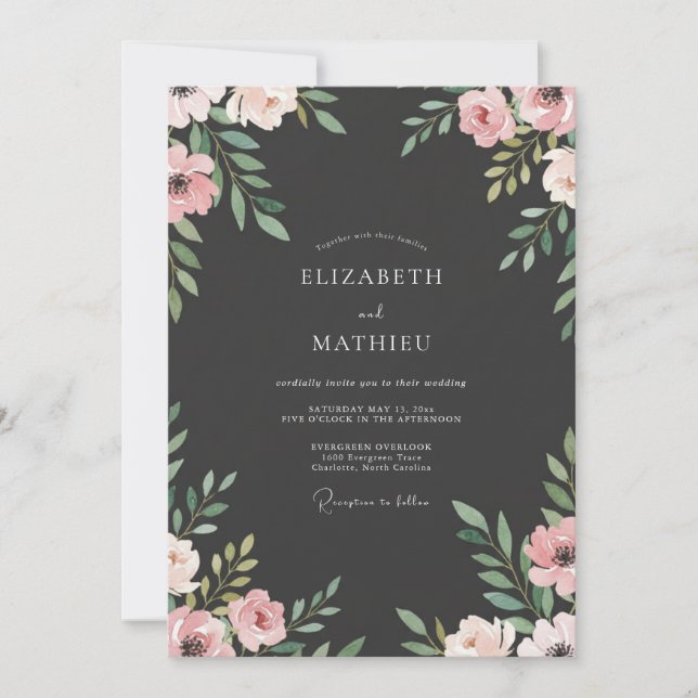 Invitación Boda de peonía rosa Slate Blush (Anverso)