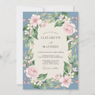 Invitación Boda de peonía rosa suave en pizarra
