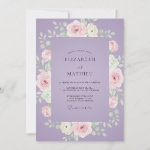 Invitación Boda de peonía rosa suave lila