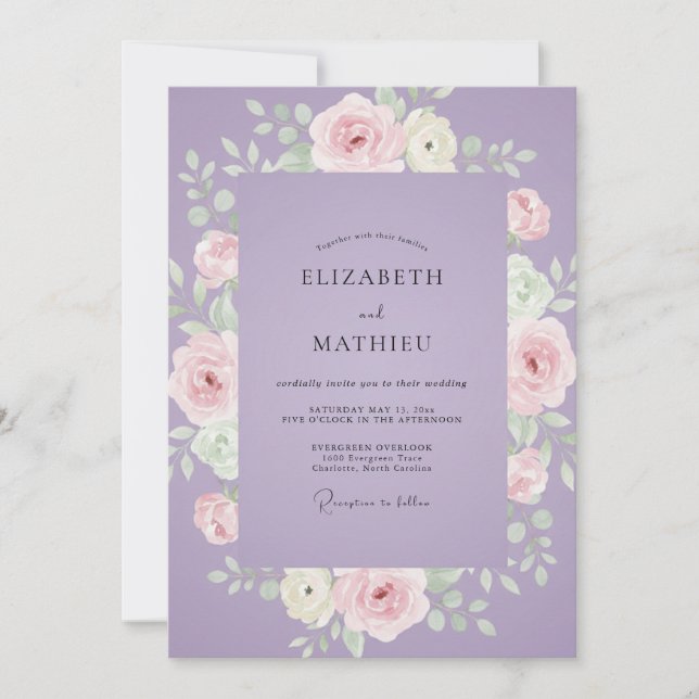 Invitación Boda de peonía rosa suave lila (Anverso)