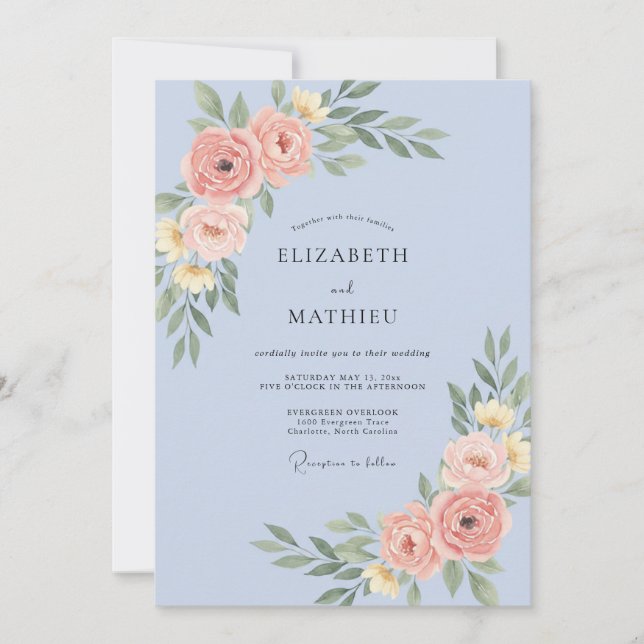 Invitación Boda de peonía rosa suave pervinca (Anverso)