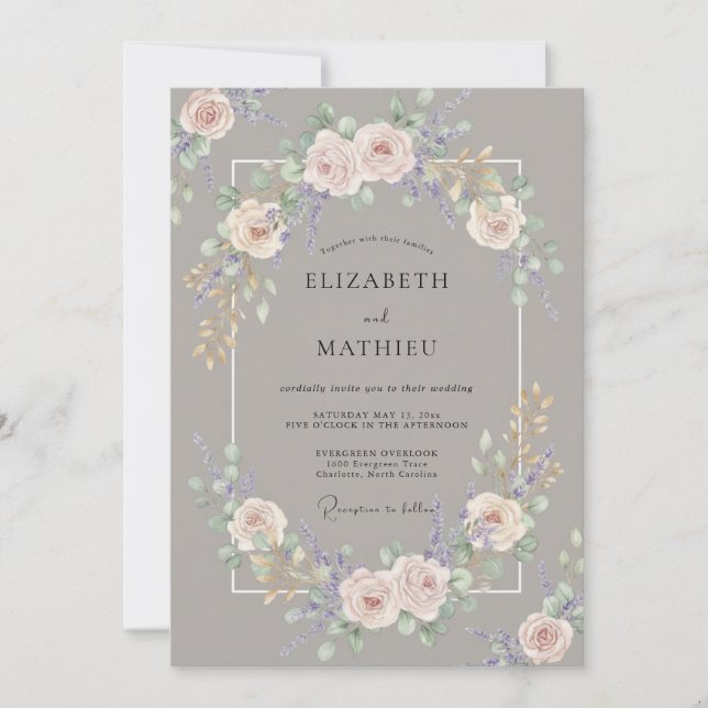 Invitación Boda de peonía rosa y beige (Anverso)
