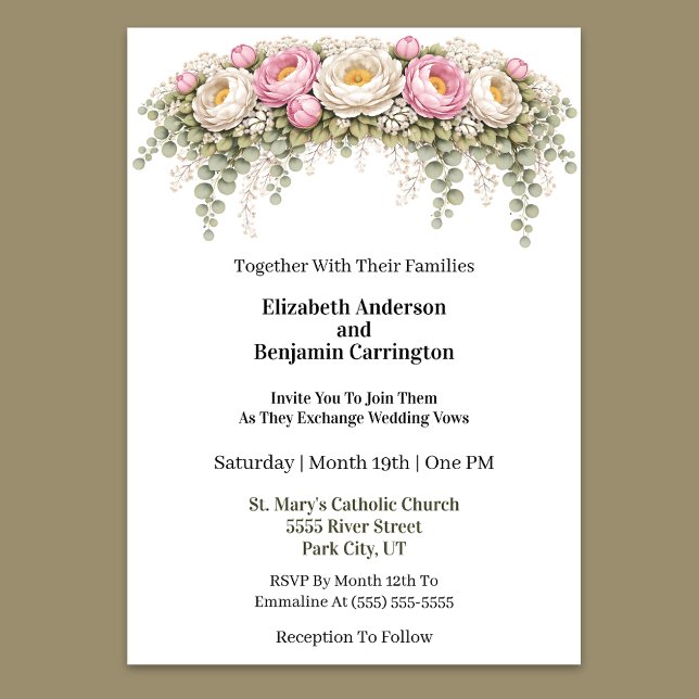 Invitación Boda de Peonía Rosa y Blanca (Elegant pink and ivory peony floral wedding invitation)