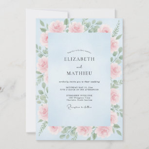 Invitación Boda de peonía rosada celeste