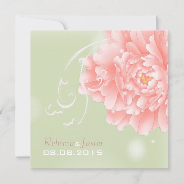 Invitación boda de peonía rosada de la menta botánica (Anverso)