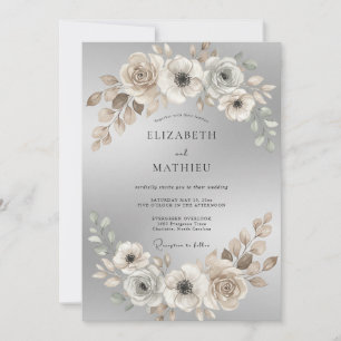 Invitación Boda de peonía sepia crema