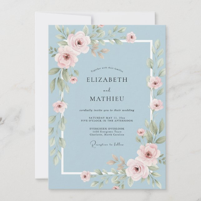 Invitación Boda de peonía serenidad rosada (Anverso)