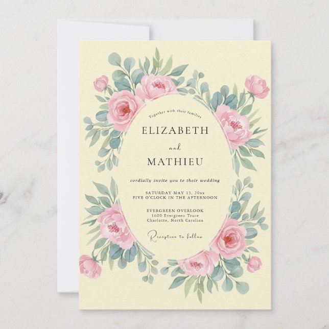 Invitación Boda de peonía sonrosada cremosa (Anverso)