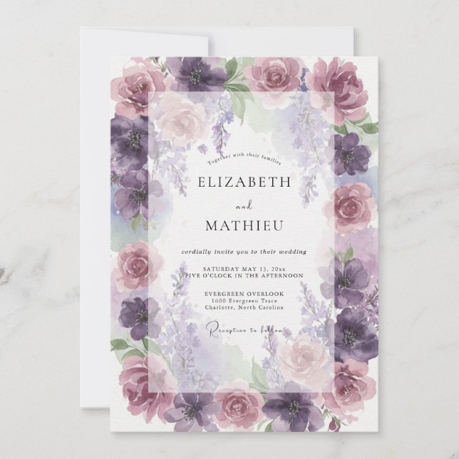 Invitación Boda de peonía suave malva ciruela (Anverso)