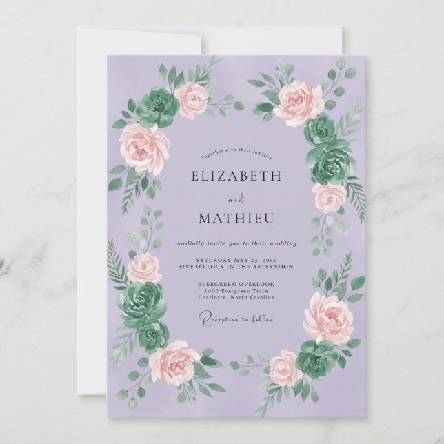 Invitación Boda de Peonía Suculenta Lila (Anverso)