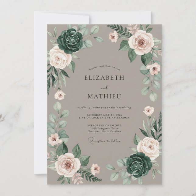 Invitación Boda de peonía suculenta taupe (Anverso)