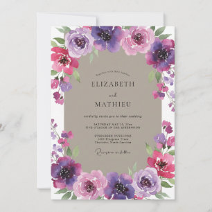 Invitación Boda de peonía taupe magenta acuarela